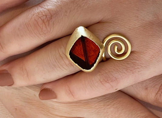 Gold Plated Glass Statement Ring - Adjustable Unique Handmade Roman Boho Jewelry, Handmade In Turkey - Glam Duchess
