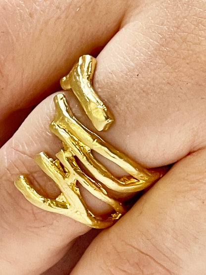 Adjustable Chunky Rings, Gold Plated Handmade Gold Boho Style Big Rings, Unique Statement Jewelry