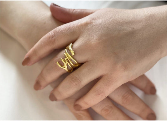 Adjustable Chunky Rings, Gold Plated Handmade Gold Boho Style Big Rings, Unique Statement Jewelry