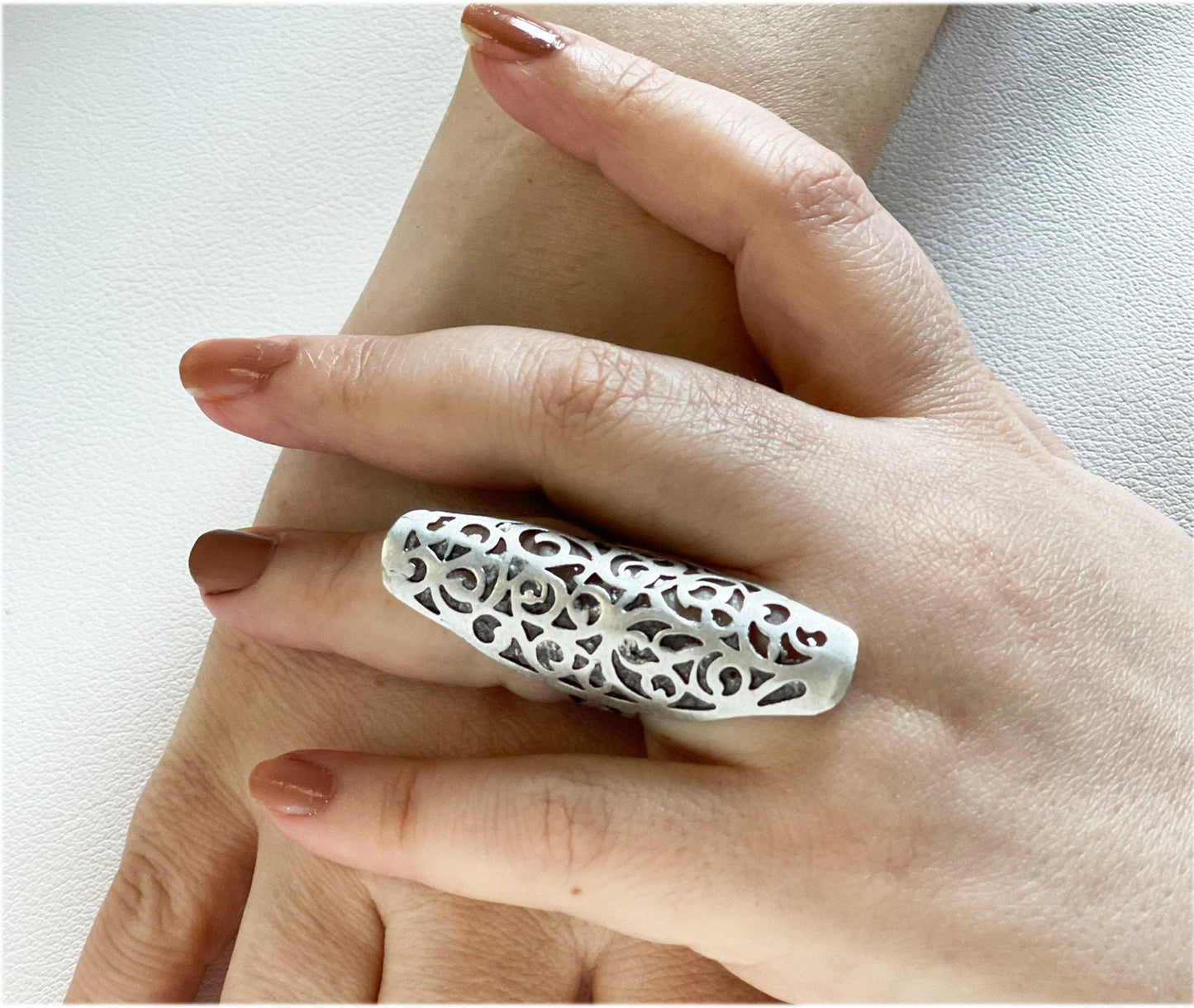 Handmade Silver Plated Oversized Boho Style Statement Ring, Unique Adjustable Chunky Rings