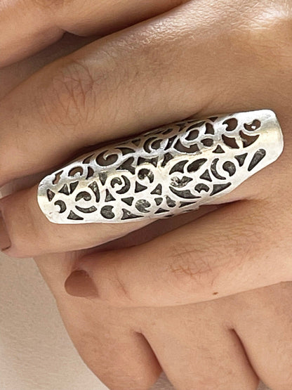 Handmade Silver Plated Oversized Boho Style Statement Ring, Unique Adjustable Chunky Rings