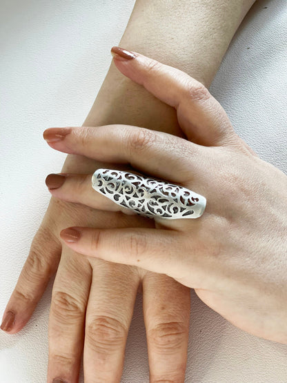 Handmade Silver Plated Oversized Boho Style Statement Ring, Unique Adjustable Chunky Rings