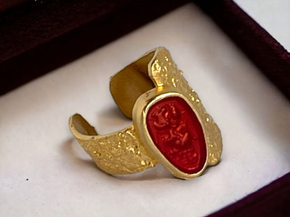Handmade Gold Plated Boho Big Ring - Adjustable Statement Jewelry