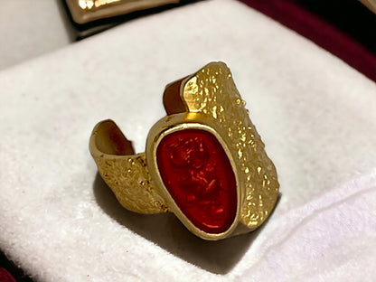 Handmade Gold Plated Boho Big Ring - Adjustable Statement Jewelry