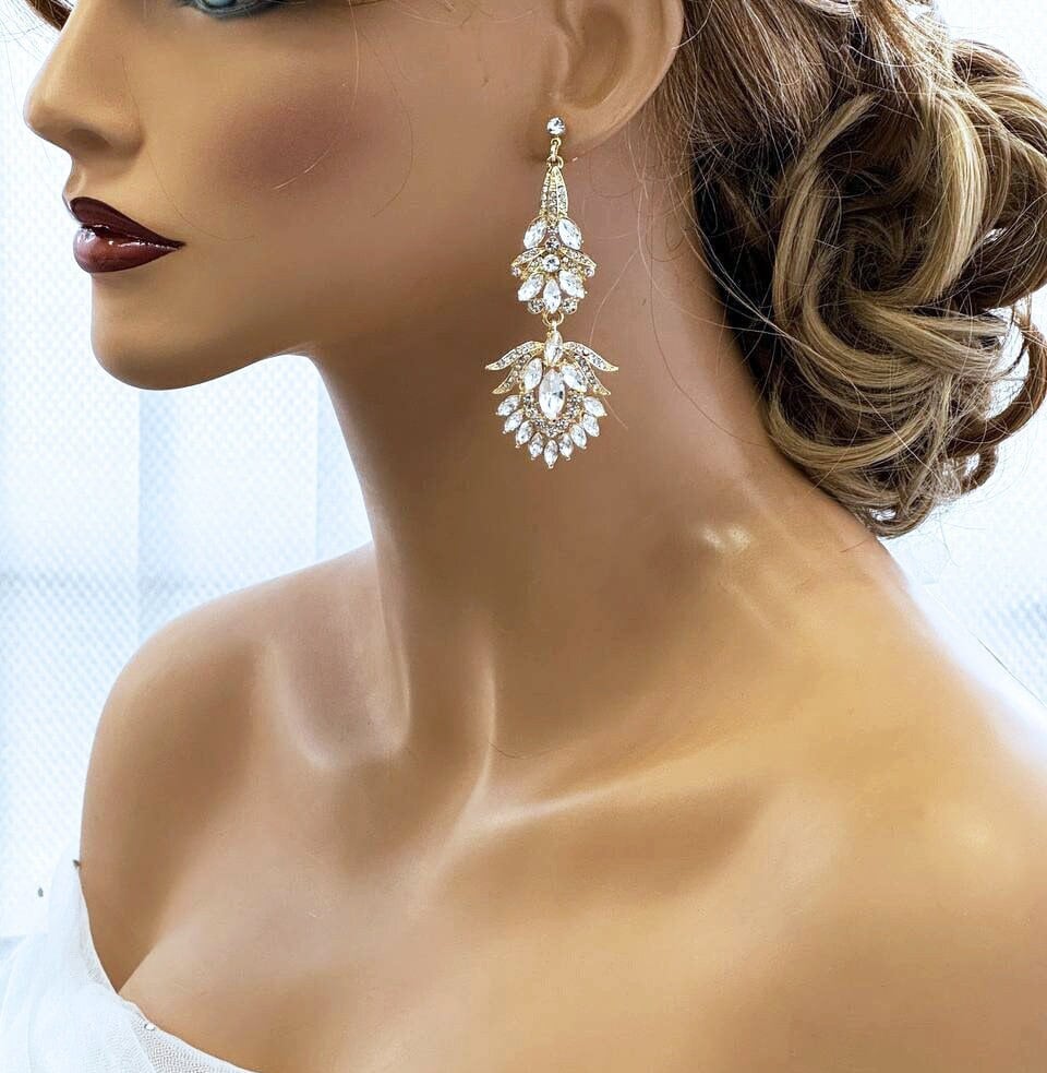 Elegant Bridal Chandelier Earrings for Weddings & Proms - Silver & Rose Gold Drop Jewelry