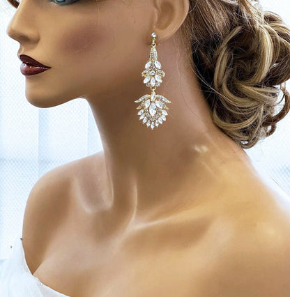 Elegant Bridal Chandelier Earrings for Weddings & Proms - Silver & Rose Gold Drop Jewelry