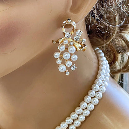 Bridal Pearl Layered Necklace Earring Set, Bridal Jewelry, Special Occasion Wedding Jewelry, Layered Earrings and Necklace for Wedding Day