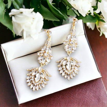 Elegant Bridal Chandelier Earrings for Weddings & Proms - Silver & Rose Gold Drop Jewelry