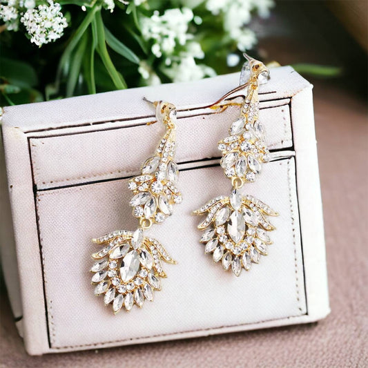 Elegant Bridal Chandelier Earrings for Weddings & Proms - Silver & Rose Gold Drop Jewelry