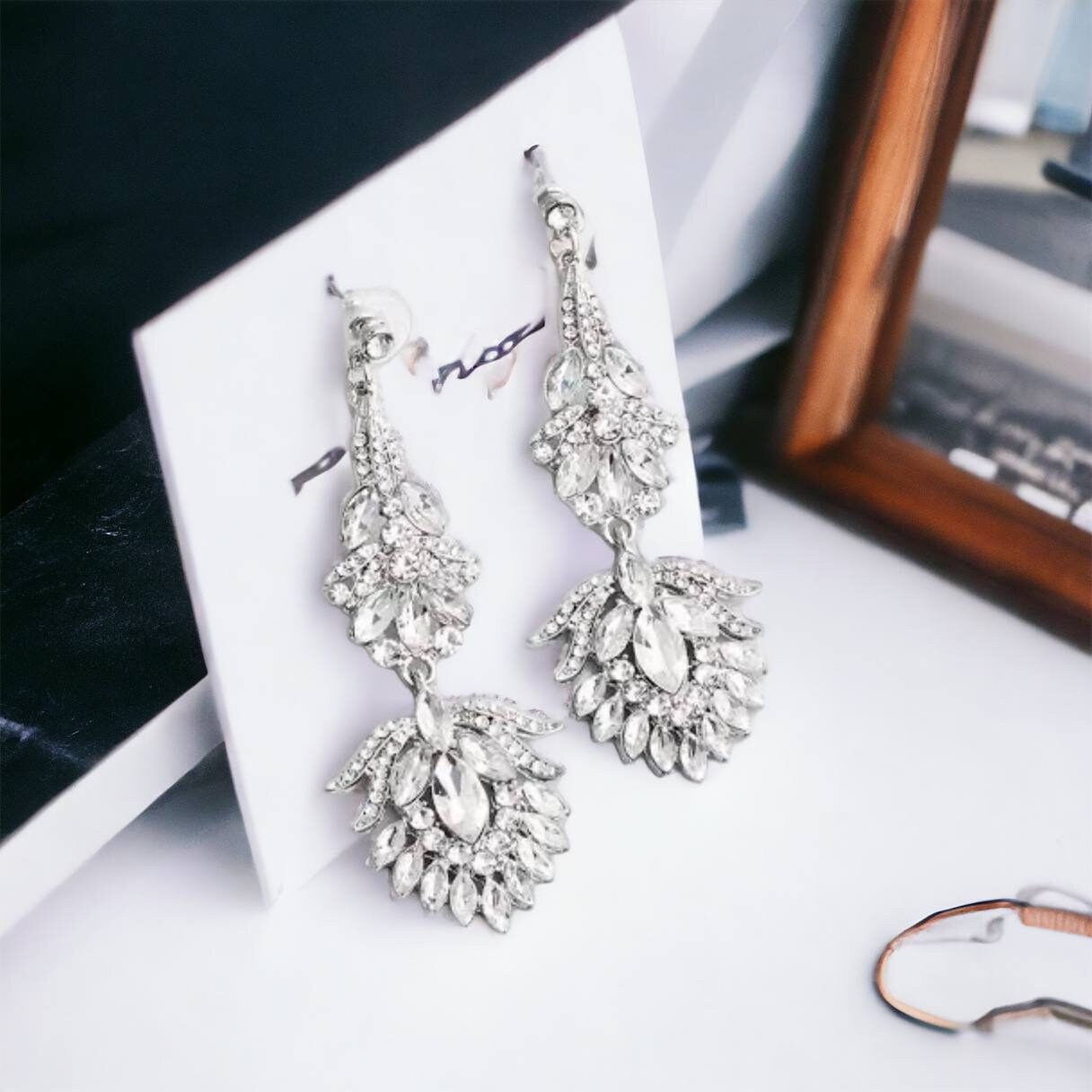 Elegant Bridal Chandelier Earrings for Weddings & Proms - Silver & Rose Gold Drop Jewelry