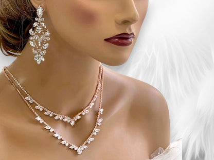Clear Crystal Layered Necklace & Statement Earrings Set