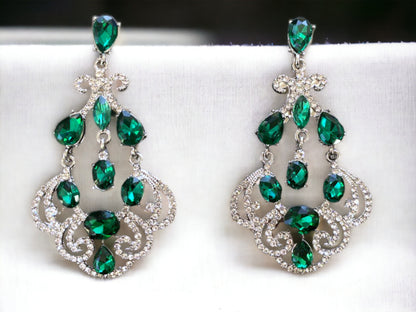 Champagne Bridal Chandelier Earrings, Emerald Green Teardrop Dangle Wedding Earrings Jewelry, Sapphire Blue Evening Earrings, Prom Earrings