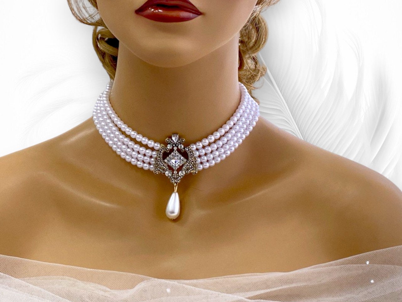 Black Pearl Choker Collar Necklace Jewelry, White Pearl Victorian Choker Necklace, Wedding Jewelry, Special Occasion Necklace, Gift For Her