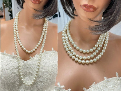 Bridal Pearl Layered Necklace Earring Set, Bridal Jewelry, Special Occasion Wedding Jewelry, Layered Earrings and Necklace for Wedding Day