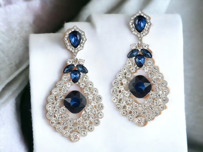 Sapphire Blue Bridal Earrings Jewelry, Wedding Earrings, Champagne Drop Earrings, Evening Earrings, Cocktail Earrings Jewelry, Prom Earrings