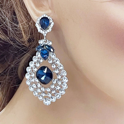 Sapphire Blue Bridal Earrings Jewelry, Wedding Earrings, Champagne Drop Earrings, Evening Earrings, Cocktail Earrings Jewelry, Prom Earrings