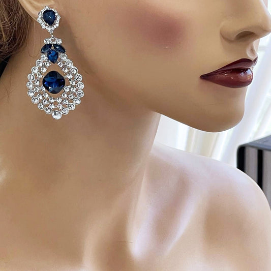 Sapphire Blue Bridal Earrings Jewelry, Wedding Earrings, Champagne Drop Earrings, Evening Earrings, Cocktail Earrings Jewelry, Prom Earrings