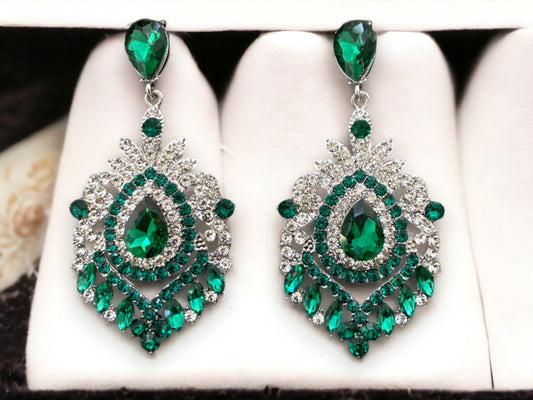 Emerald GreenTeardrop Dangle Wedding Earrings Jewelry, Bridal Chandelier Earrings, Silver Drop Earrings,Blue Evening Earrings, Prom Earrings