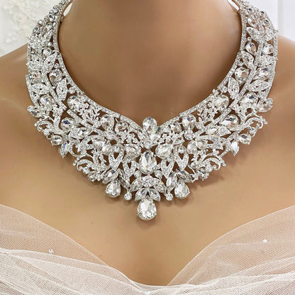 Wedding Jewelry, Necklace earrings for Bride, Chunky Crystal Necklace statement Earrings Set, Great Gift for Bride or Mother of Bride/Groom