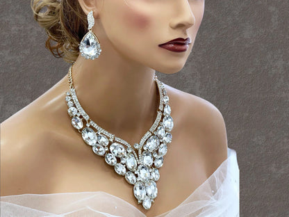 Crystal Statement Necklace & Earrings Set, Bridal & Evening Jewelry - Glam Duchess