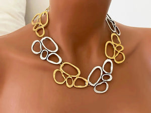 Gold Plated Necklace Set – Chunky Two Tone Jewelry With Geometric Earrings by Glam Duchess (gold-plated-necklace-earrings-set-minimalist-chunky-jewelry-two-tone-geometric-necklace-handmade-gift-for-her-chunky-jewelry-set)