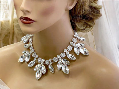 Luxury Crystal Leaf Statement Necklace – Bridal & Evening Jewelry - Glam Duchess
