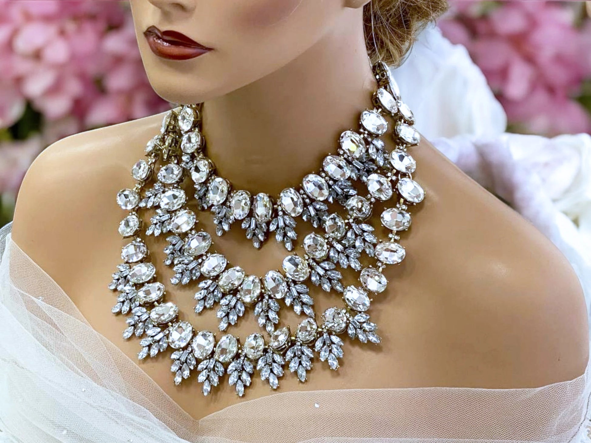 Drag Queen Chunky Crystal Bib Necklace Earrings Statement Jewelry Set - Glam Duchess