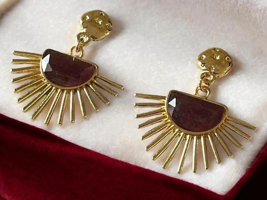 Gold Plated Cat's Eye Earrings – Handmade Drop Earrings | Boho Chic Statement Jewelry by Glam Duchess (handmade-18k-gold-plated-sunburst-cats-eye-glass-drop-earrings-boho-chic-minimal-earrings-modern-artisan-jewelry-made-in-turkiye)