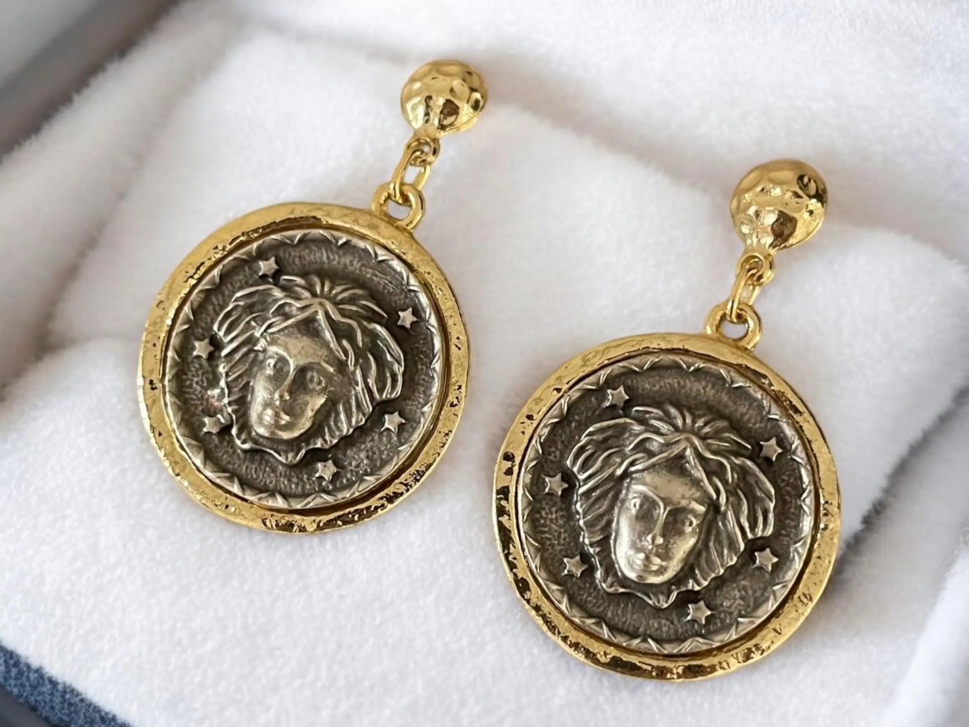 Handmade 18k Gold Plated Roman Coin Medusa Medallion Earrings, Made in Turkiye - Glam Duchess