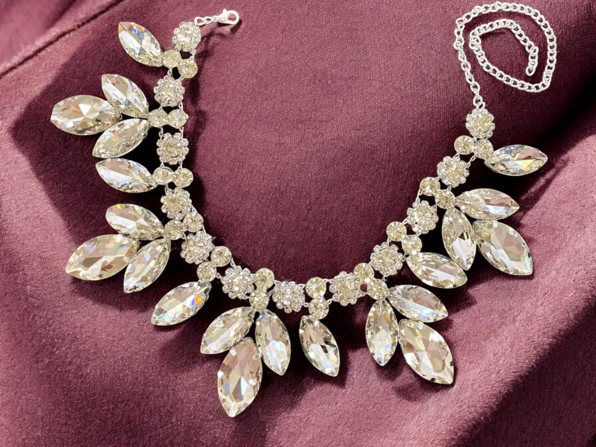 Luxury Crystal Leaf Statement Necklace – Bridal & Evening Jewelry - Glam Duchess
