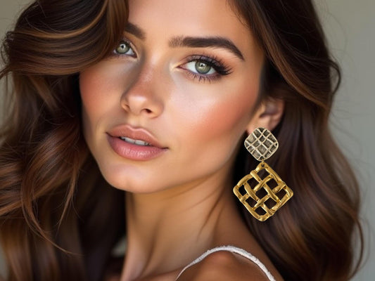 18K Gold-Plated Two-Tone Geometric Dangle Earrings - Handmade Artisan Jewelry, Handmade In Turkey - Glam Duchess