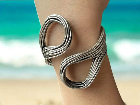 Handmade Chunky Silver Adjustable open Cuff Bracelet