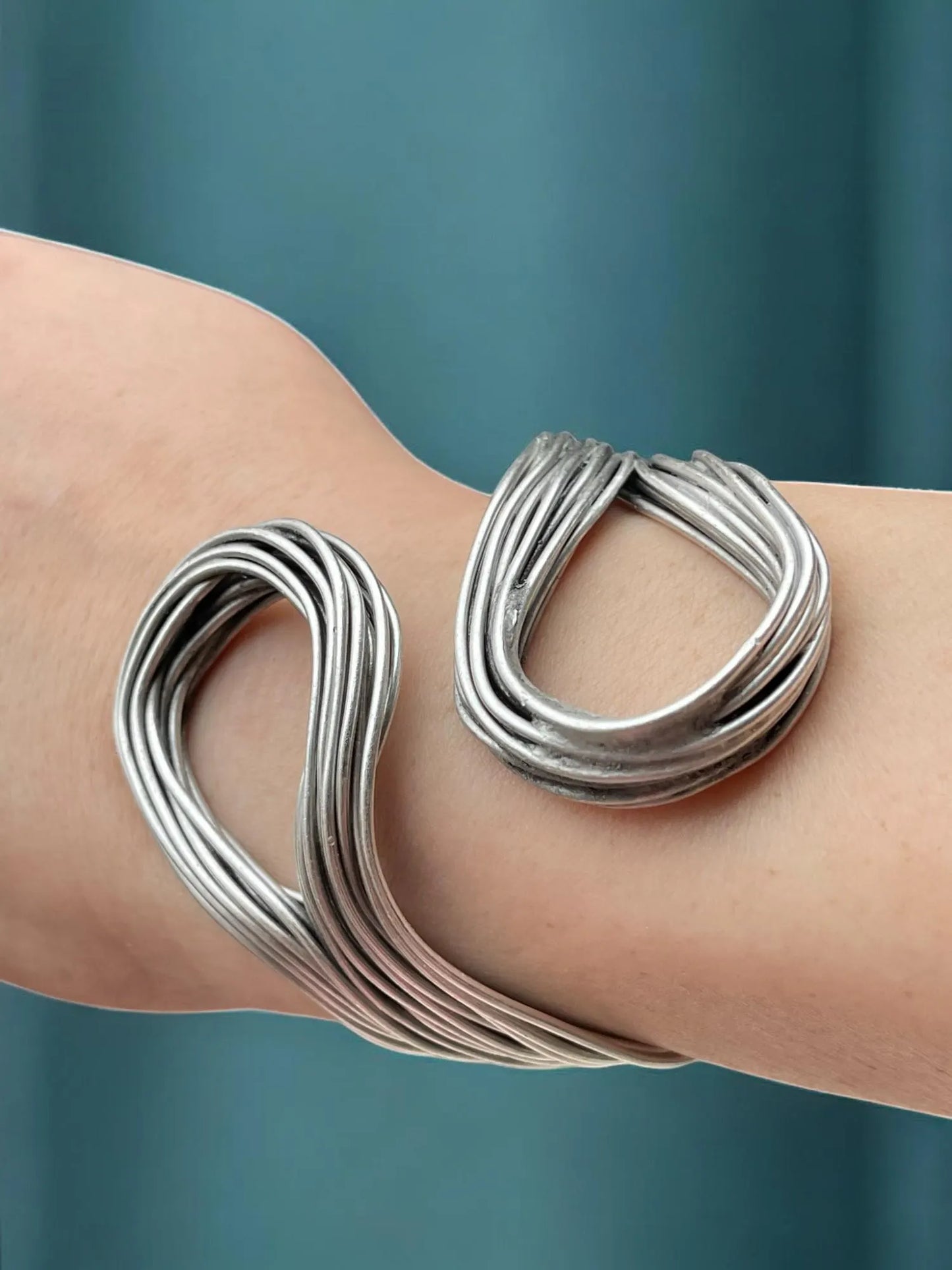 Handmade Chunky Silver Adjustable open Cuff Bracelet