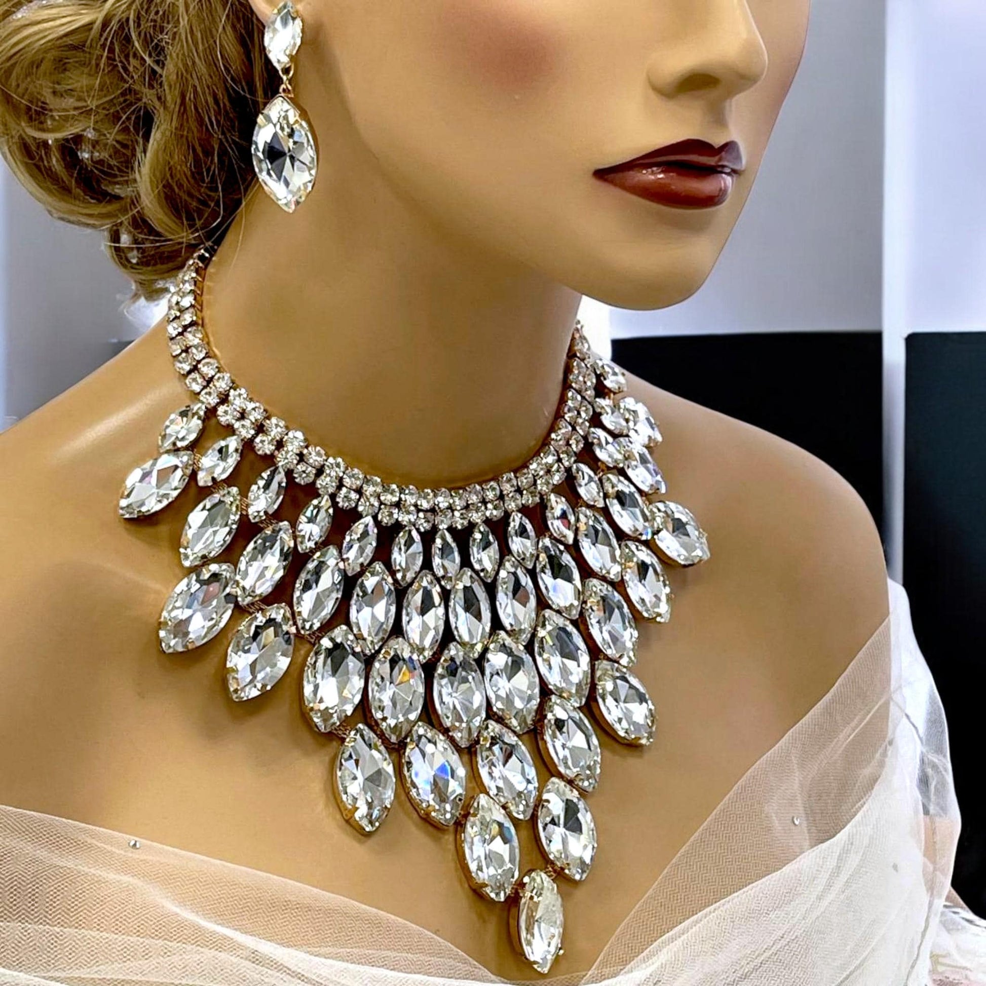 Luxury Crystal Statement Necklace & Earring Set, Wedding Jewelry Set - Glam Duchess