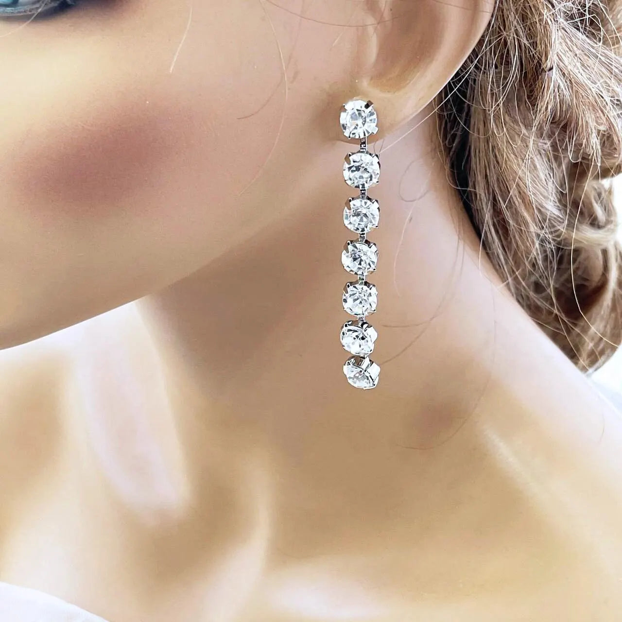 Chunky Luxury Statement Rhinestone Choker Necklace & Long Drop Earrings Set - Glam Duchess
