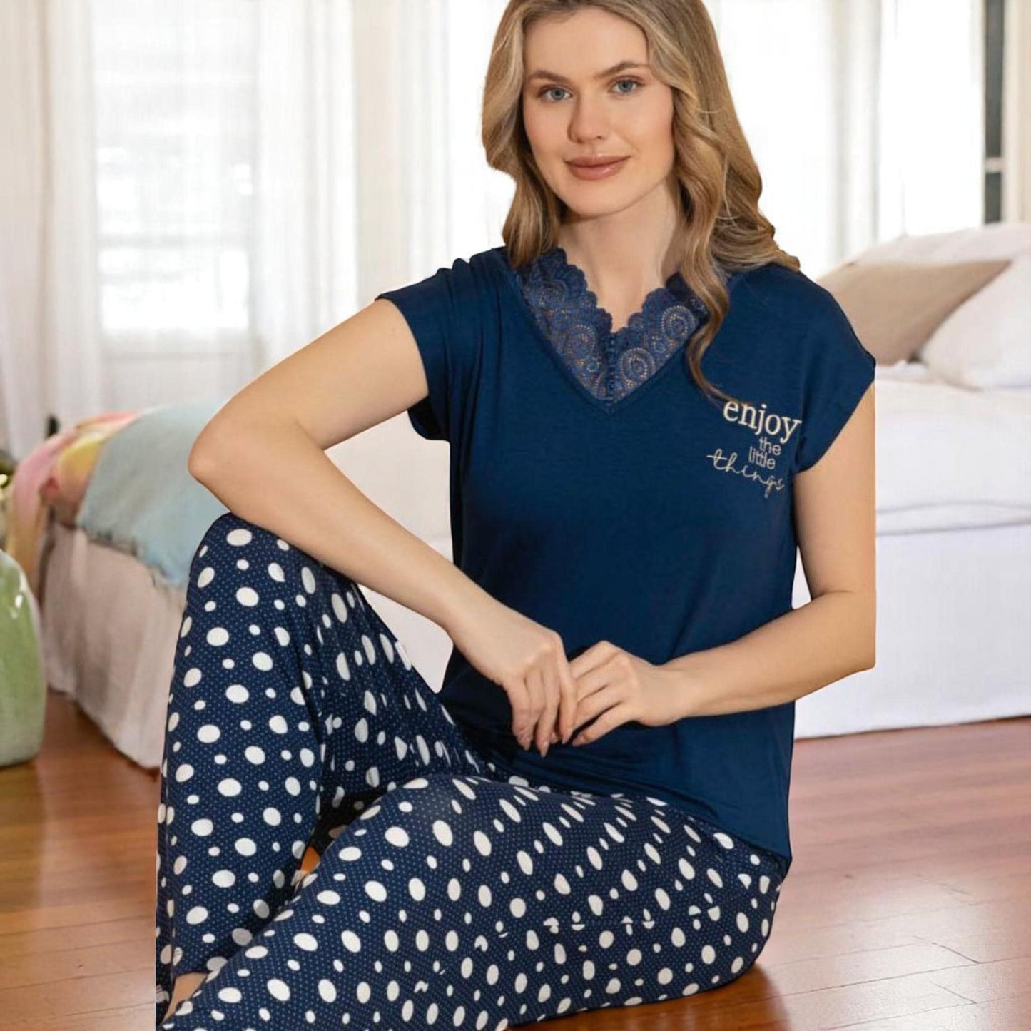 Red Polka Dot Pajama Set Womens Summer Sleepwear - Soft Lace Trim Tank Top & Shorts, Comfy Loungewear Made in Turkey