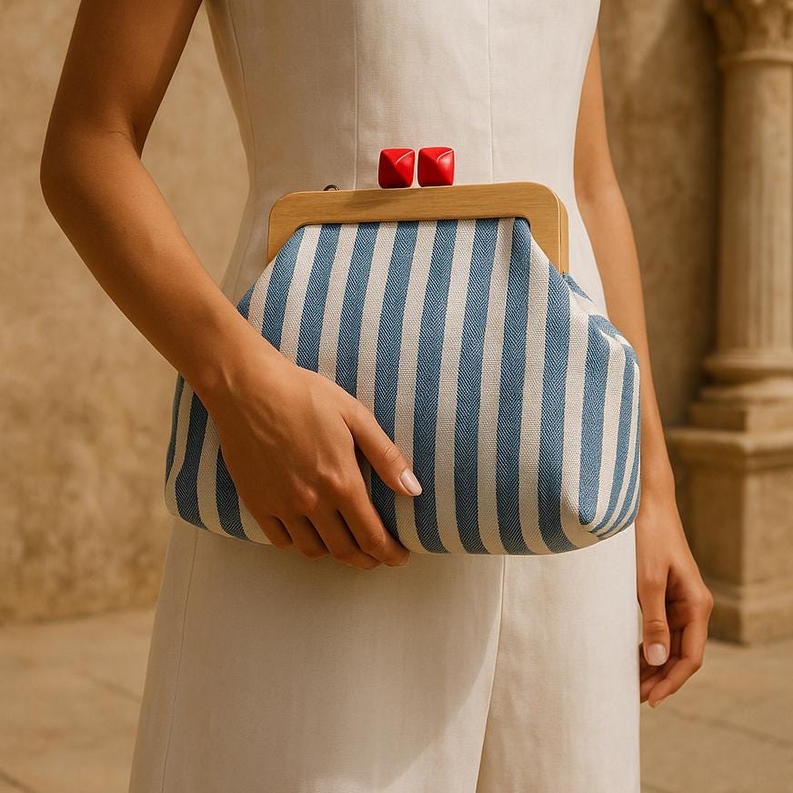 Blue White Striped Bag Set | Handmade Canvas Tote, Clutch & Zipper Pouch | Nautical Summer Purse Trio | Beach Bag Set - Glam Duchess