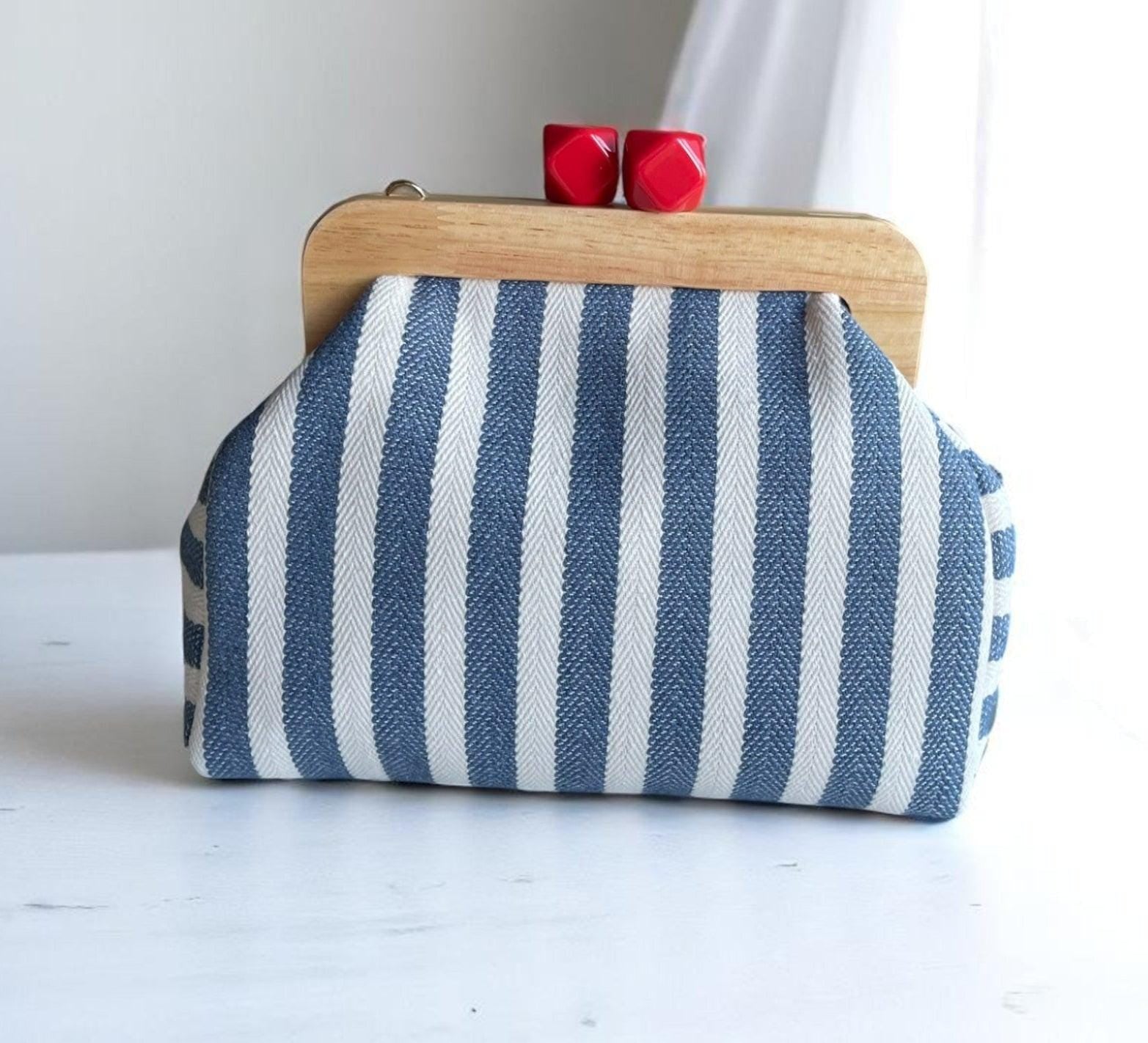 Blue White Striped Bag Set | Handmade Canvas Tote, Clutch & Zipper Pouch | Nautical Summer Purse Trio | Beach Bag Set - Glam Duchess