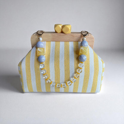 Handmade Yellow Striped Canvas Clutch with Wooden Frame, Boho Purse, Stylish Summer Bag, Handcrafted In Turkiye - Glam Duchess