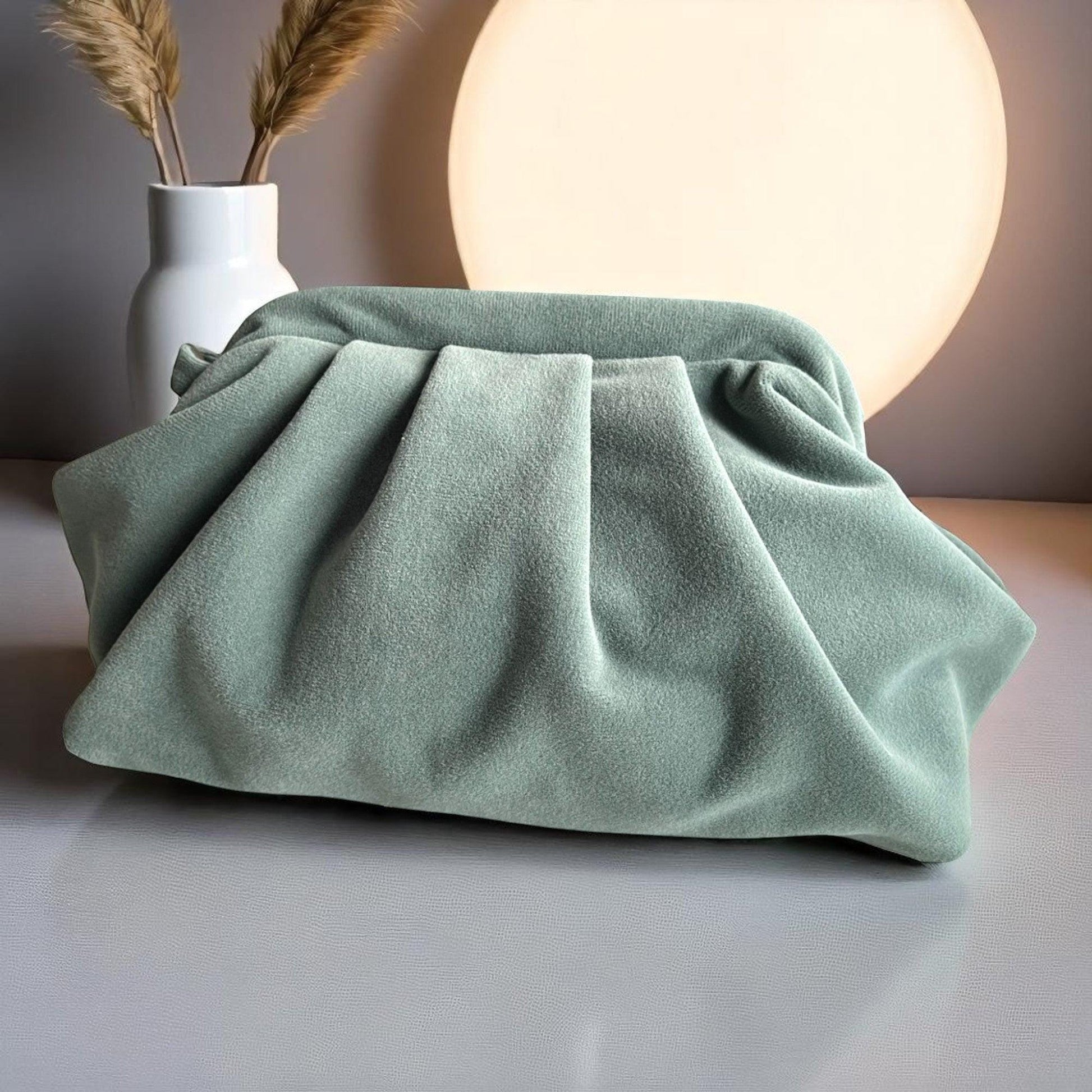 Handmade Soft Sage Green Clutch | Velvet Feel Evening Bag | Minimalist Folded Purse | Elegant Pastel Bag - Glam Duchess