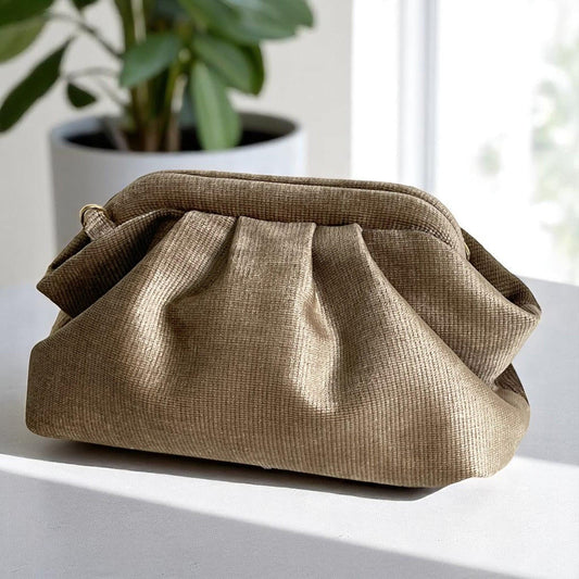 Textured Brown Clutch Purse | Handmade Neutral Folded Bag | Minimalist Soft Fabric Evening Bag | Elegant Everyday Accessory |Made in Türkiye