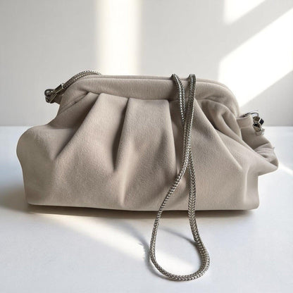 Minimalist Beige Clutch | Handmade Soft Fabric Evening Bag | Neutral Pleated Purse | Elegant Folded Bag