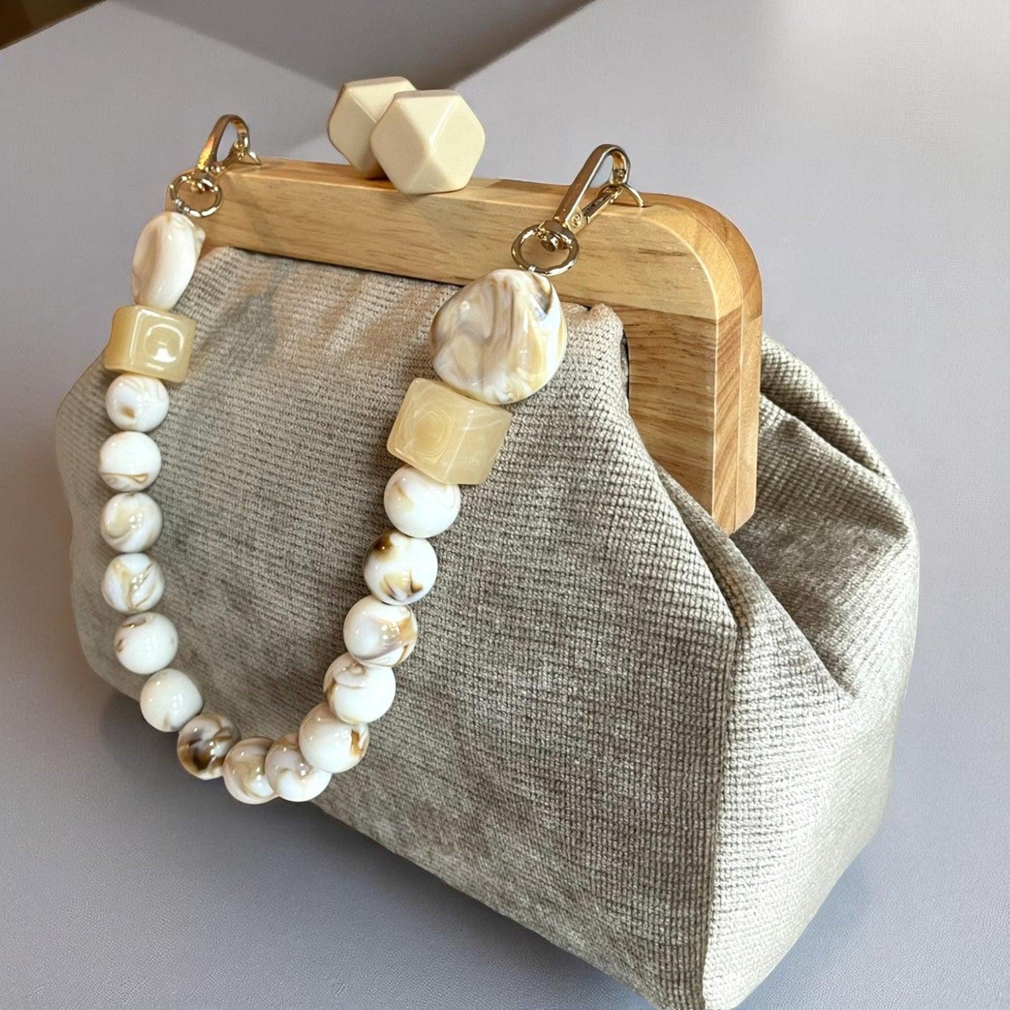 Velvet Clutch Bag Handmade with Wooden Frame & Soft Textured Fabric, Elegant Evening Purse, Unique Gift for Her
