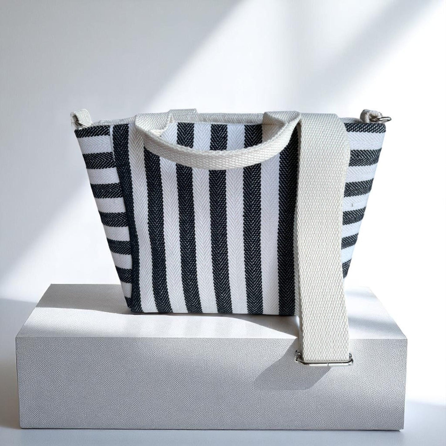 Black White Striped Bag Set | Handmade Canvas Tote, Clutch & Zipper Pouch | Monochrome Purse Trio | Modern Summer Bags