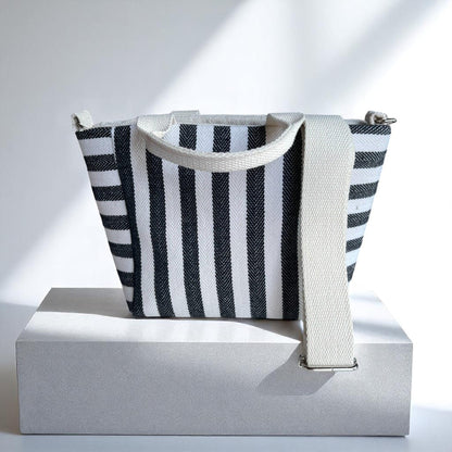 Black White Striped Bag Set | Handmade Canvas Tote, Clutch & Zipper Pouch | Monochrome Purse Trio | Modern Summer Bags