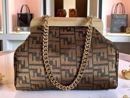 Handmade Geometric Weave Clutch Bag with Amber Accents | Wooden Frame Minimal Bag | Unique Evening Purse - Glam Duchess