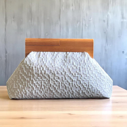 One of a Kind Oversized Wood Frame Woven Ivory Clutch Bag – Minimalist Evening Purse - Glam Duchess