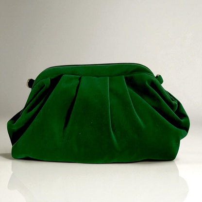 Emerald Green Velvet Clutch Bag | Vintage-Inspired Evening Purse | Soft Pleated Fabric Handbag | Elegant Formal Party Bag - Glam Duchess