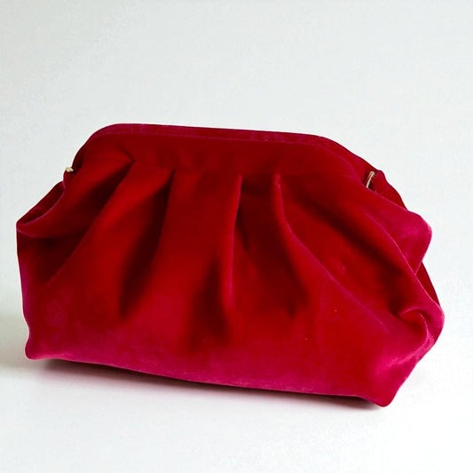 Red Velvet Clutch Bag | Vintage-Inspired Evening Purse | Soft Pleated Fabric Handbag | Elegant Formal Party Bag - Glam Duchess