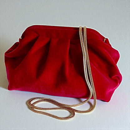 Red Velvet Clutch Bag with Beaded Handle – Elegant Evening Purse, Vintage Style Handbag for Weddings, Parties| - Glam Duchess